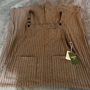HALARA Brown Ribbed Jumpsuit with Button Accents